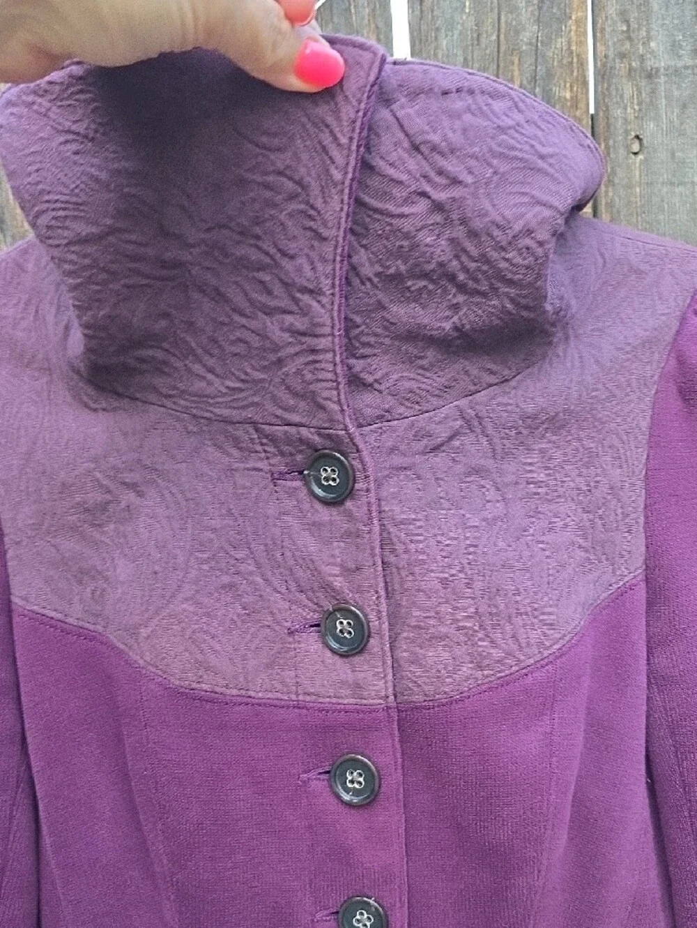 Free People Plum Purple Button Front Blazer Jacket Floral Lining